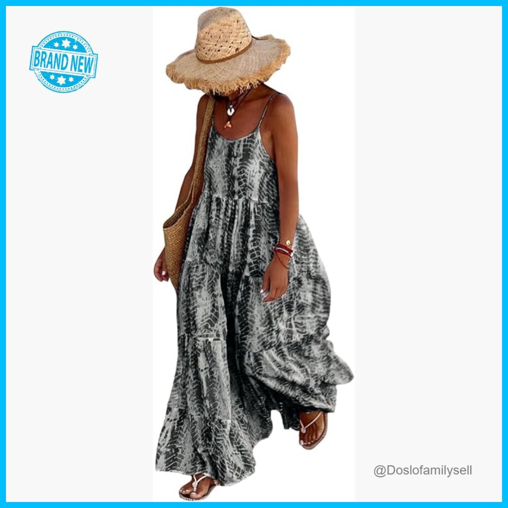 Floral Maxi Dress Boho Chic Spaghetti Strap Scoop Neck Flowy Summer Sundress